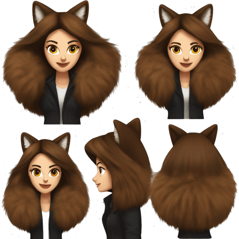 Beautiful Woman Realistic long hair brunette Mob wife big brown fox fur coat  emoji