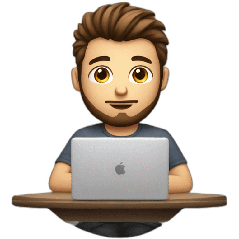 Wearing a shirt No glasses Cute programmer on his laptop looking front with a brown quiff as a hair and brown eyed with a bit of a beard emoji