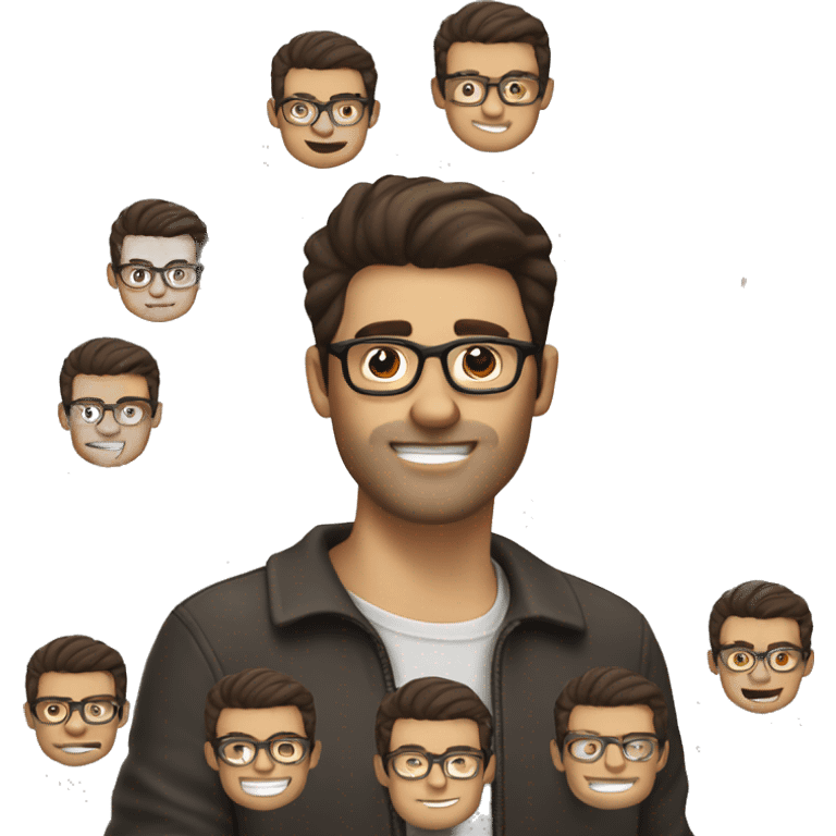 Dark Brown hair guy with a fade, glasses, light beard, caucasian, waving emoji