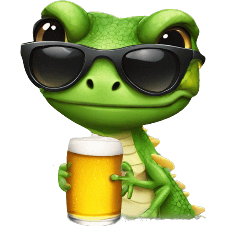 lizard wearing sunglasses holding beer emoji