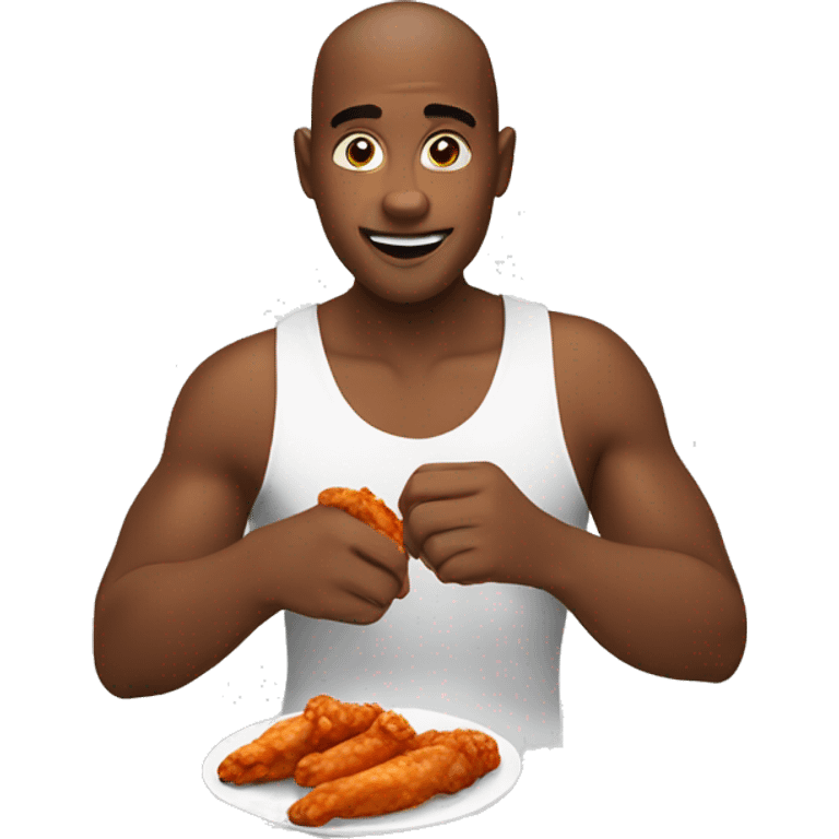 A coloured male, eating chicken wing.  emoji