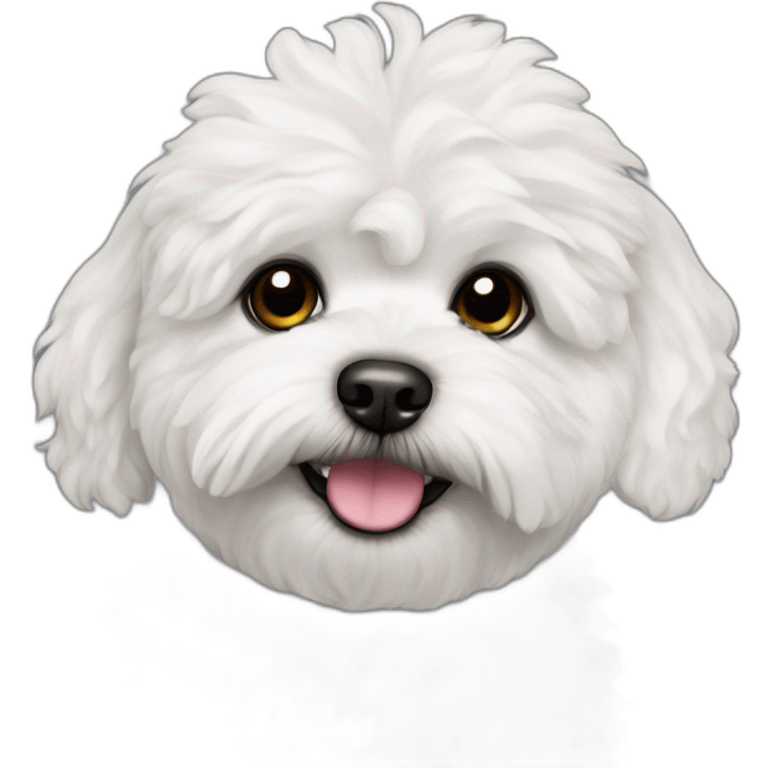 White maltipoo dog with right black ear and right black eye patch emoji