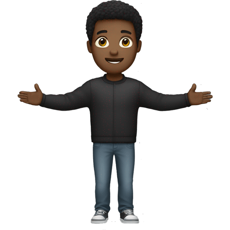 a black man wearing a sweater standing straight with his arms raised emoji