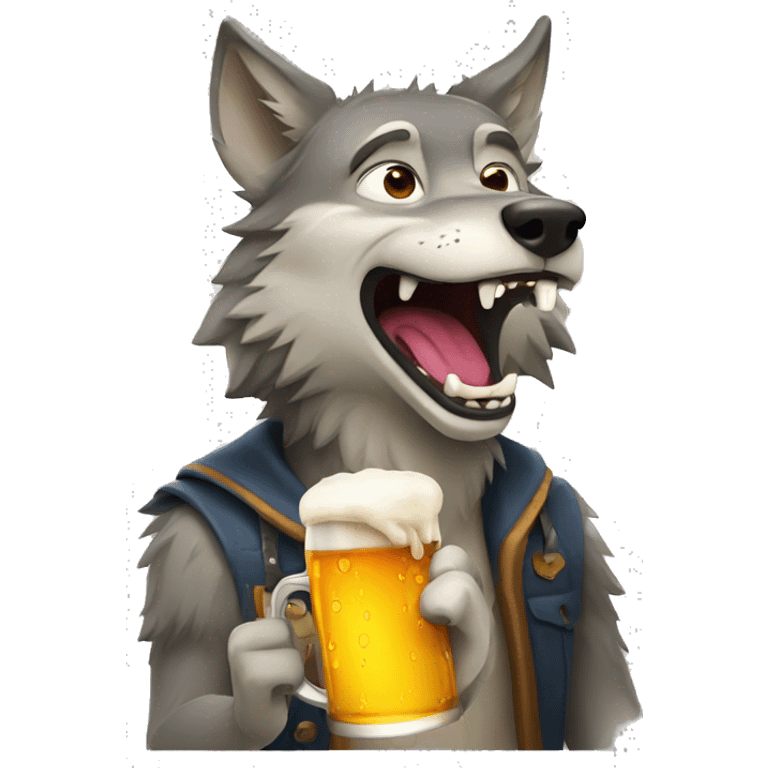 Wolf singing with a beer emoji