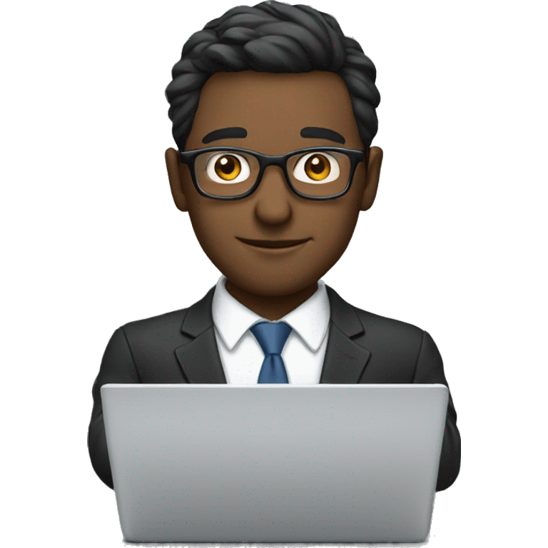 A man with suit and glasses workig on laptop emoji