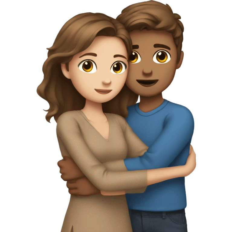 girl with blue eyes hugging tan boy brown hair  emoji