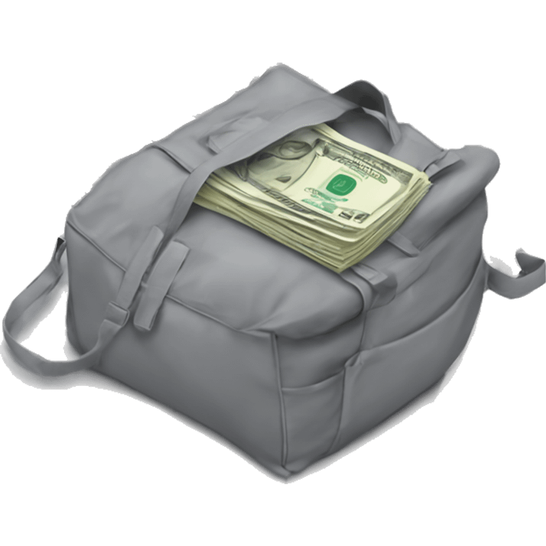 A gray MacBook-like LAPTOP SEEN FROM THE BACK with a bag of money behind it emoji