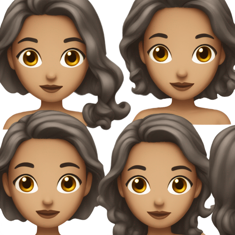 Girl with brown hair and dark gray highlights, long hair, dark brown eyes, brown eyebrows, fair skin tone, wearing makeup emoji