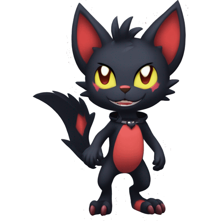 Black Anthro Cool Punk Noibat-Litten-Fakemon-fursona with fangs and edgy markings Full Body emoji