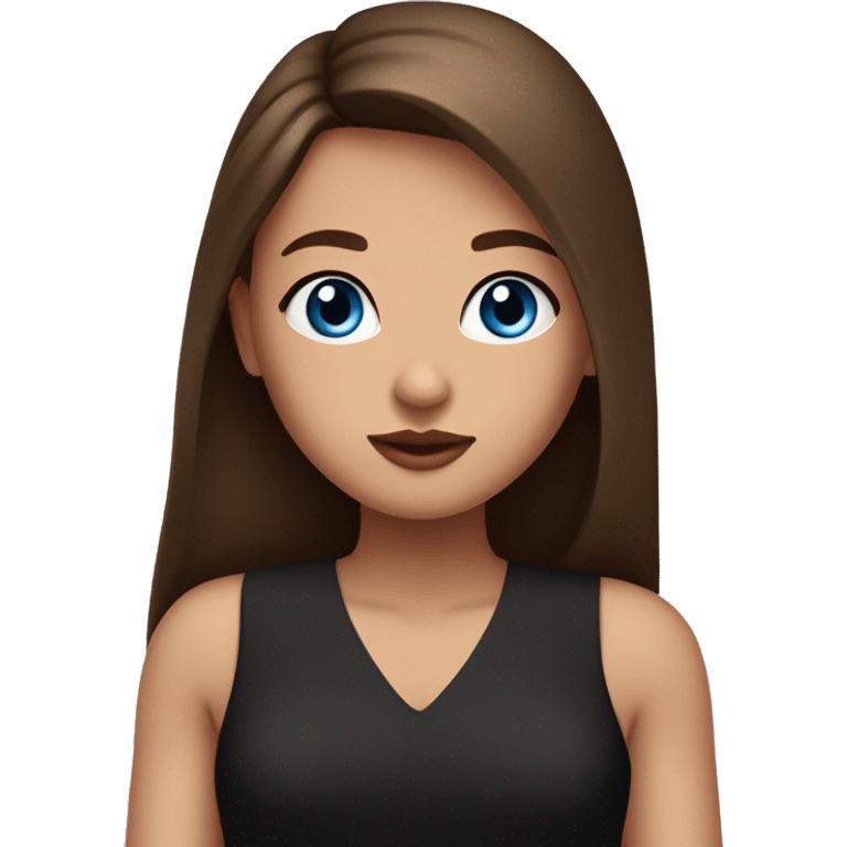 A girl with blue eyes, long straight brown hair, plump pink lips in a black dress emoji