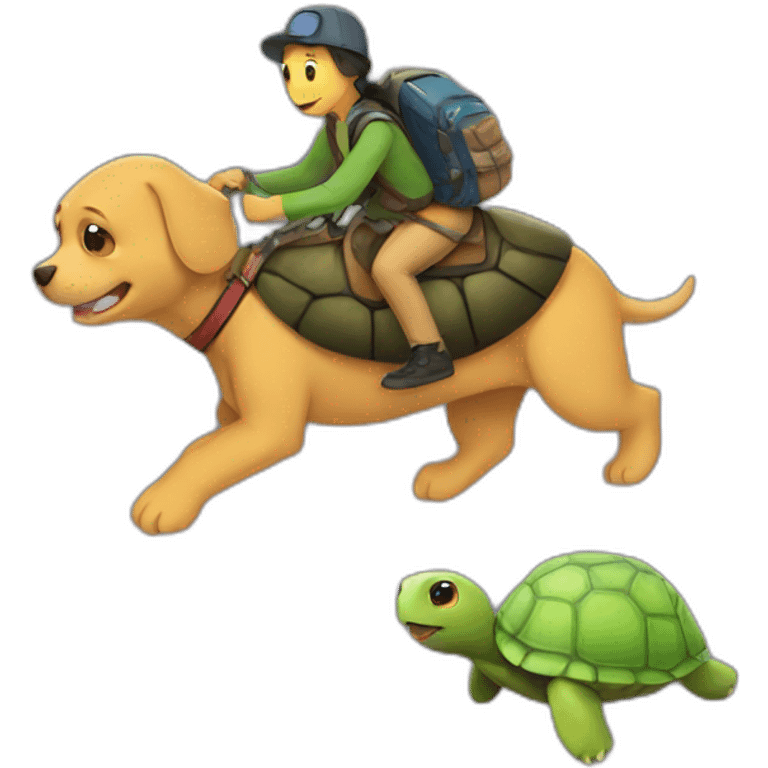 A turtle riding a dog emoji