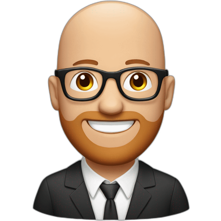 bald man, blue eyes, smiling with red patchy beard, wearing black framed glasses, wearing big black headphones emoji