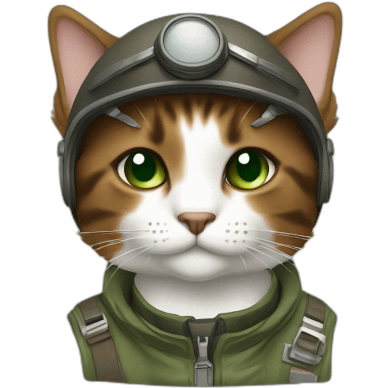 dusty brown brown calico cat without any white markings and with green eyes dressed as a pilot emoji