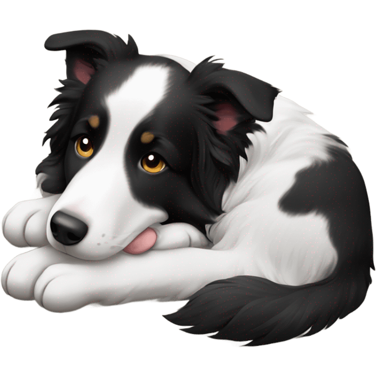 Sleeping black and white border collie emoji