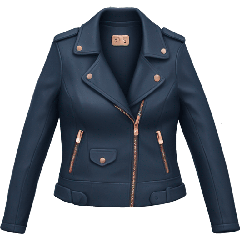 Realistic Fashion Navy blue leather jacket with rose gold hardware.  emoji