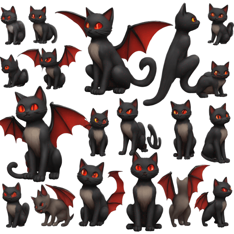 Shiny Black-Red Dark-type-Poison-type-Fakémon-Bat-Cat full body emoji