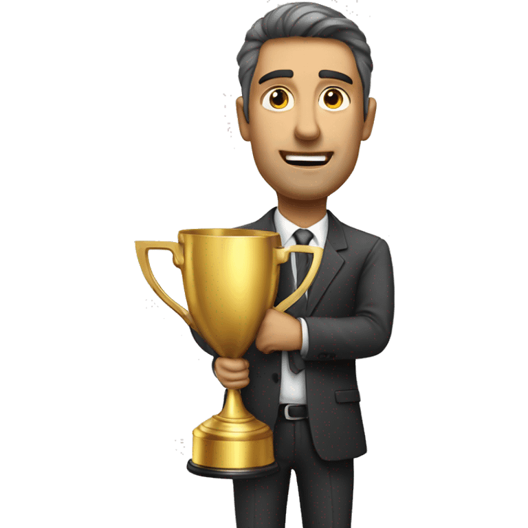 Photorealistic serious businessman with trophy in his hand emoji