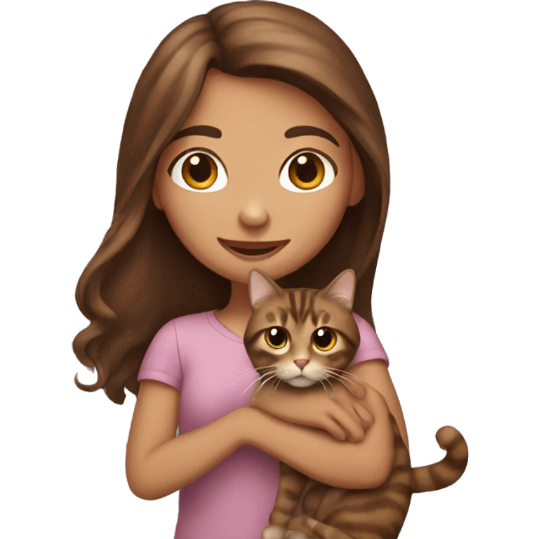 Brown long hair girl holding a tabby brown cat  emoji