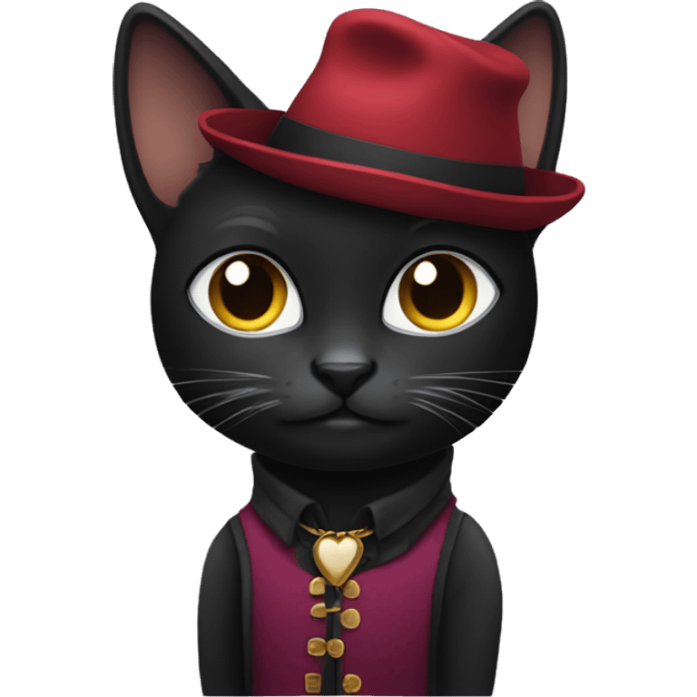 "A black cat is wearing a stylish outfit." emoji