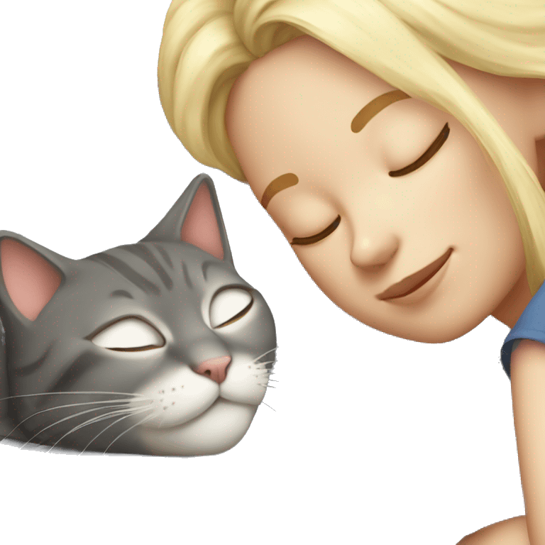 Grey cat sleeping with blonde girl  emoji