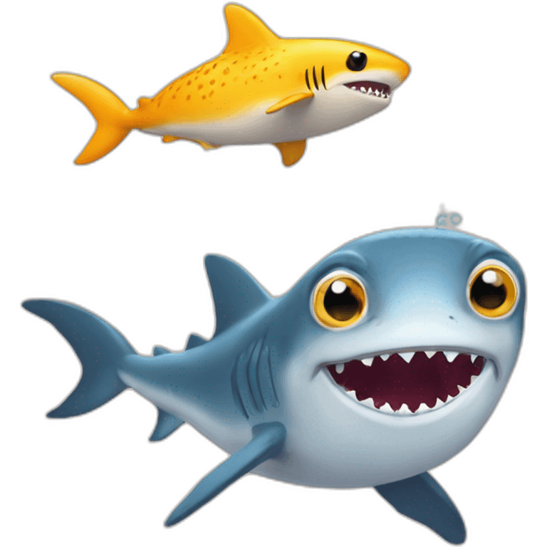 shark and puffer fish loves each other emoji