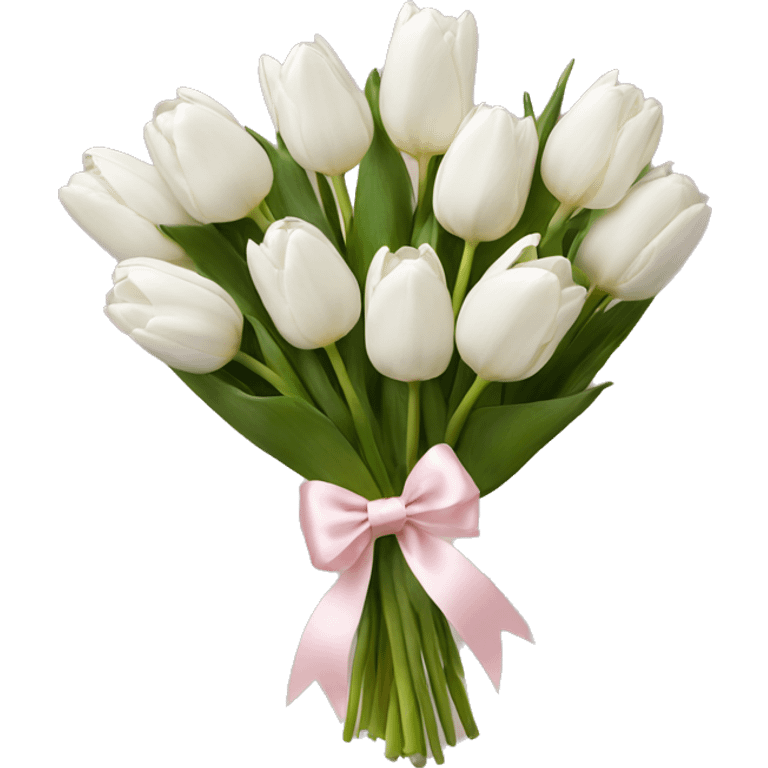 White tulips bouquet with light pink bow  emoji