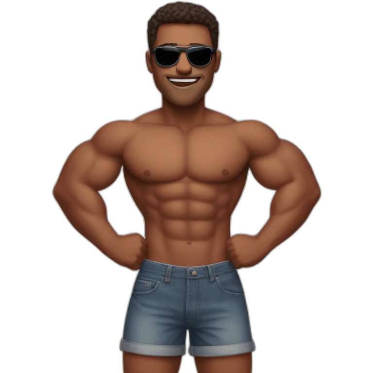 shirtless man wearing sunglasses and flexing emoji