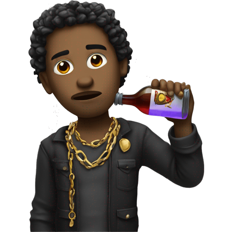 a heartbroken a gangster with a chain holding a potion bottle drinking emoji