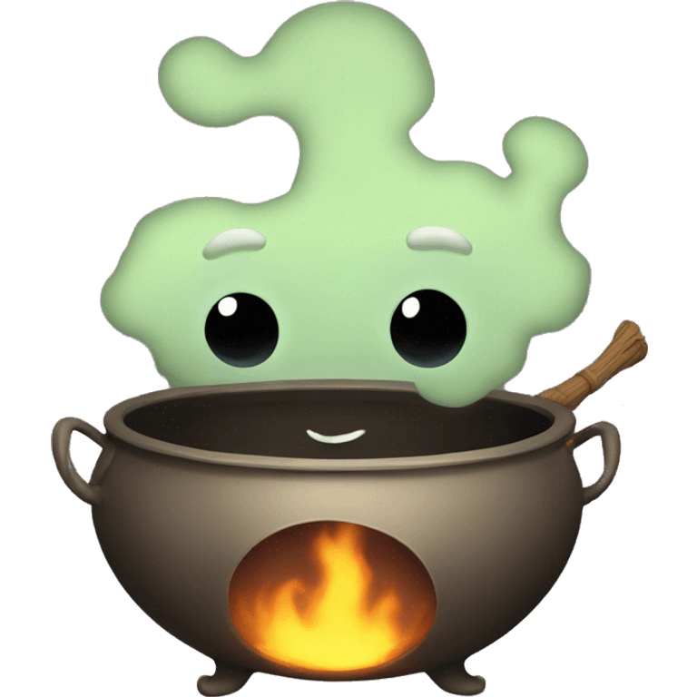 Cauldron with cute face emoji