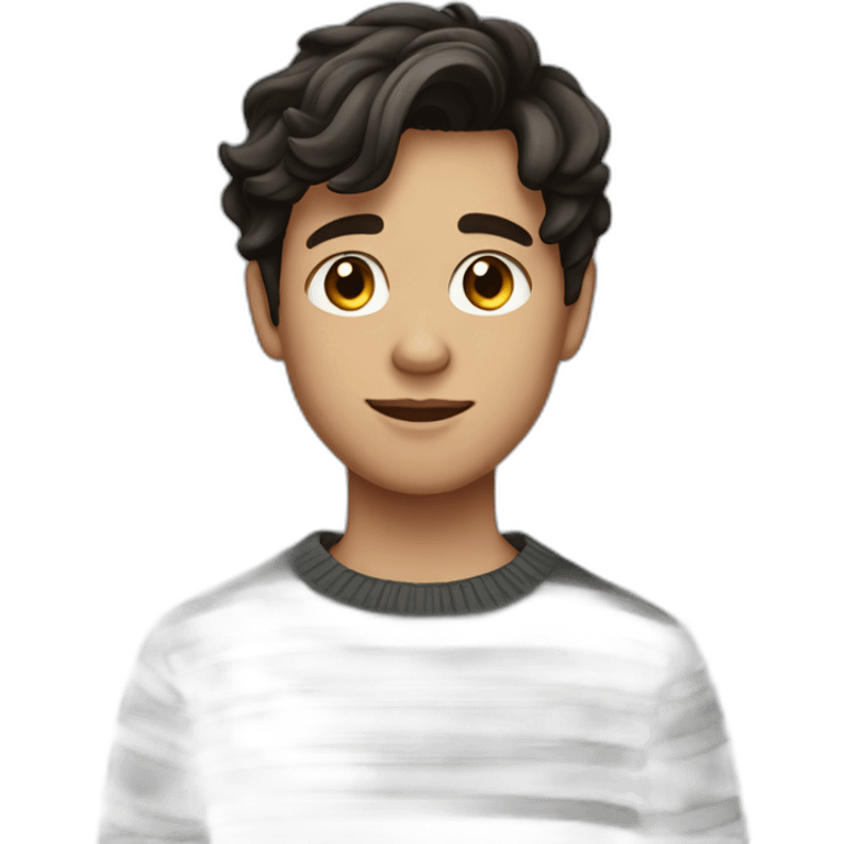 teenager boy dark brown wavy hair and dark gray striped sweater emoji