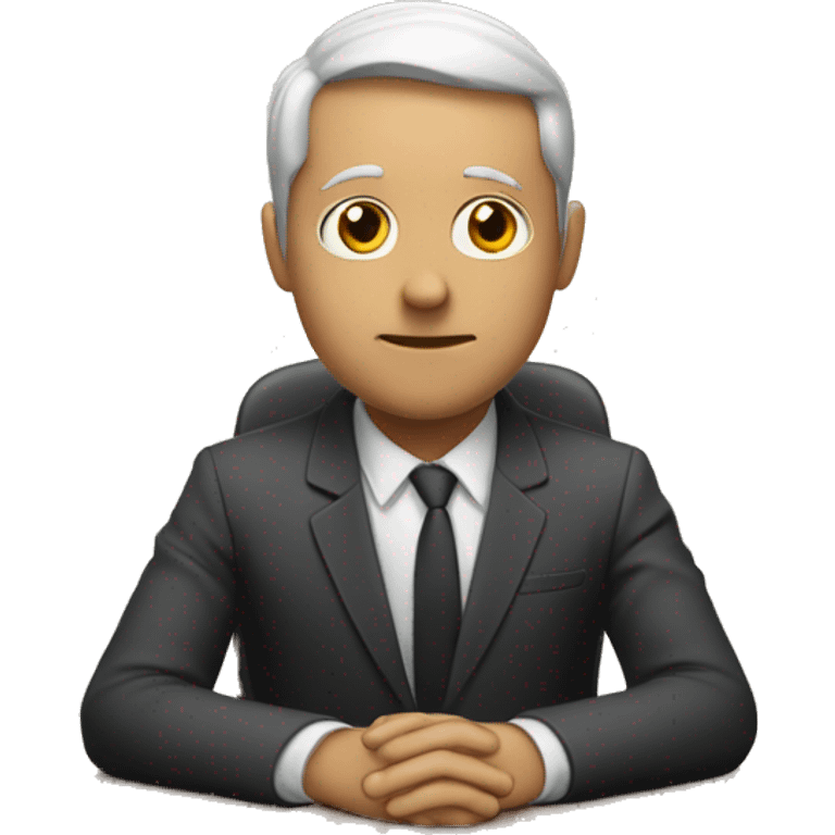 emoji of someone sitting at a desk hands closed together; serious looking emoji