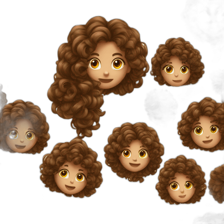 Fille au visage marron brune cheveux bouclés long emoji