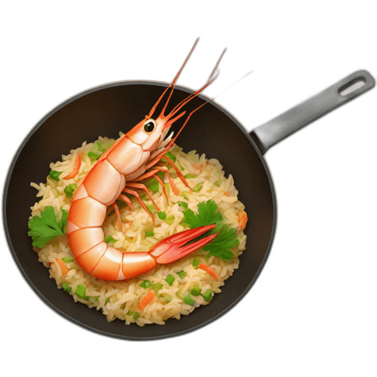 shrimp making shrimp fried rice in a wok emoji