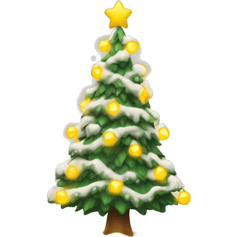 Christmas tree with snow on it and yellow lights emoji