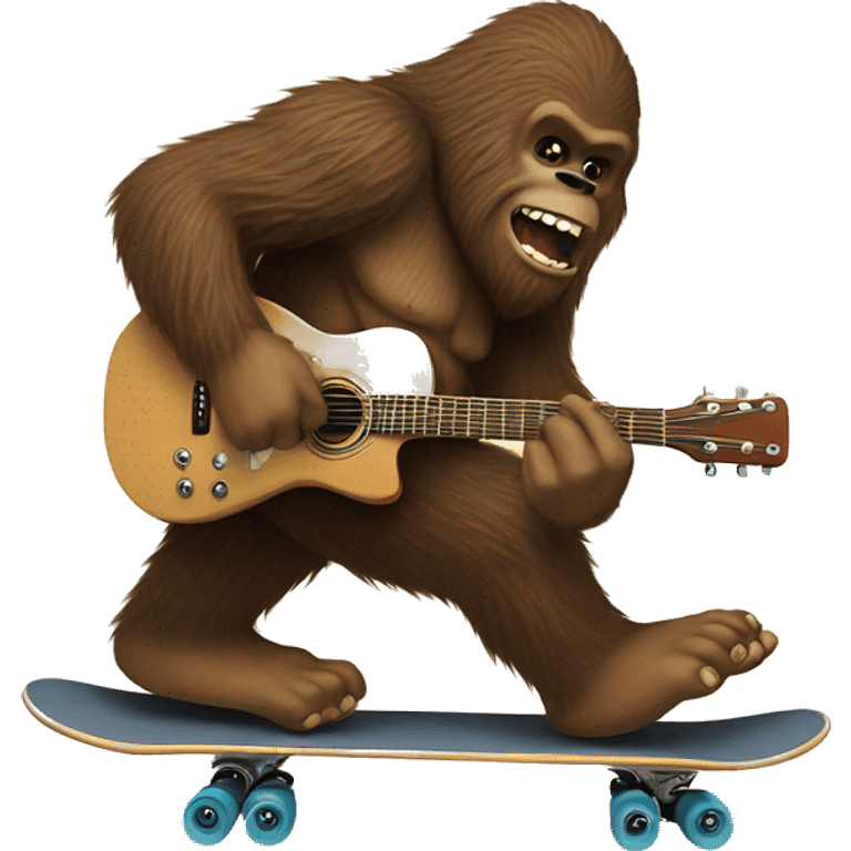 Bigfoot playing a guitar on a skateboard ￼ emoji