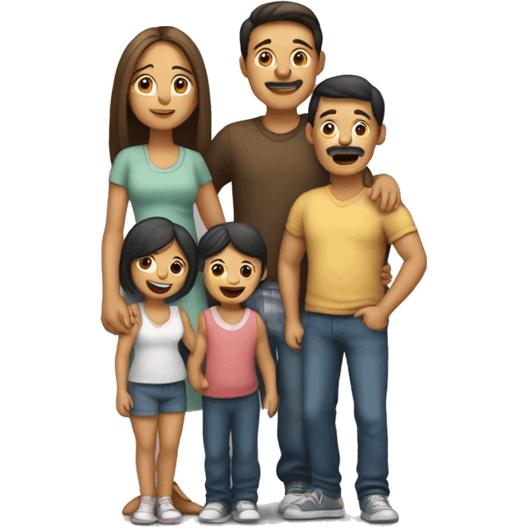 familia de papa, mama, dos niñas, un bebe y un perro emoji