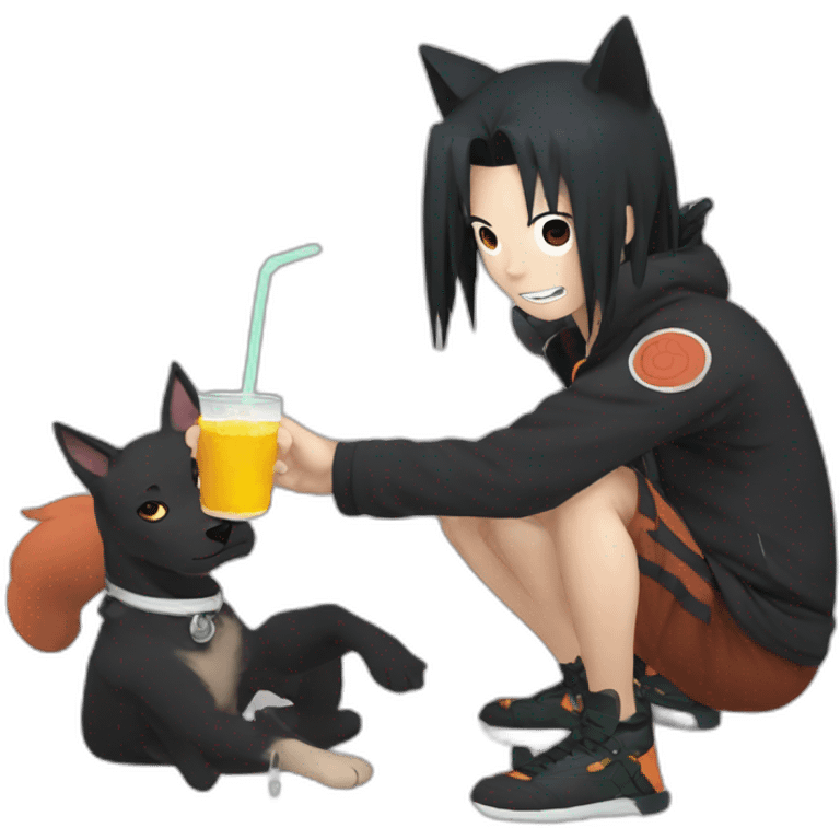 Naruto with a black dog drink mogito emoji