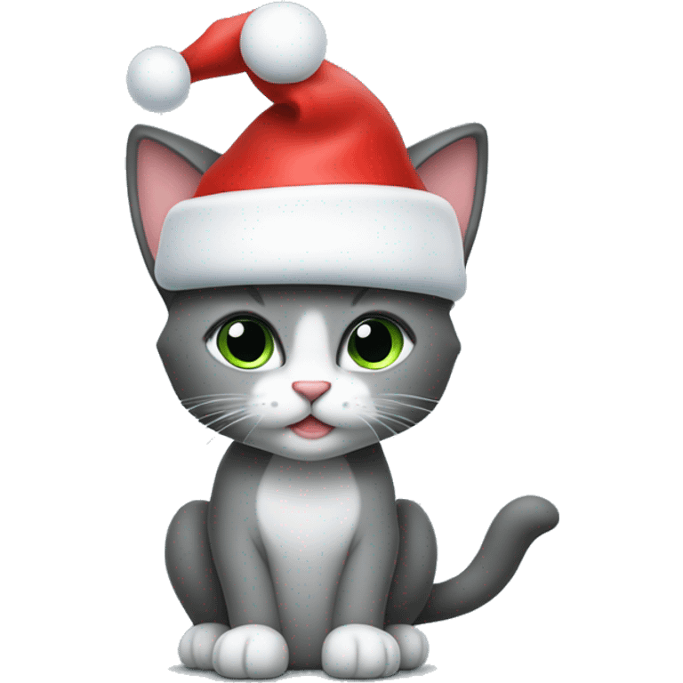 Eine Graue kleine Katze mit einer Weihnachtsmütze emoji