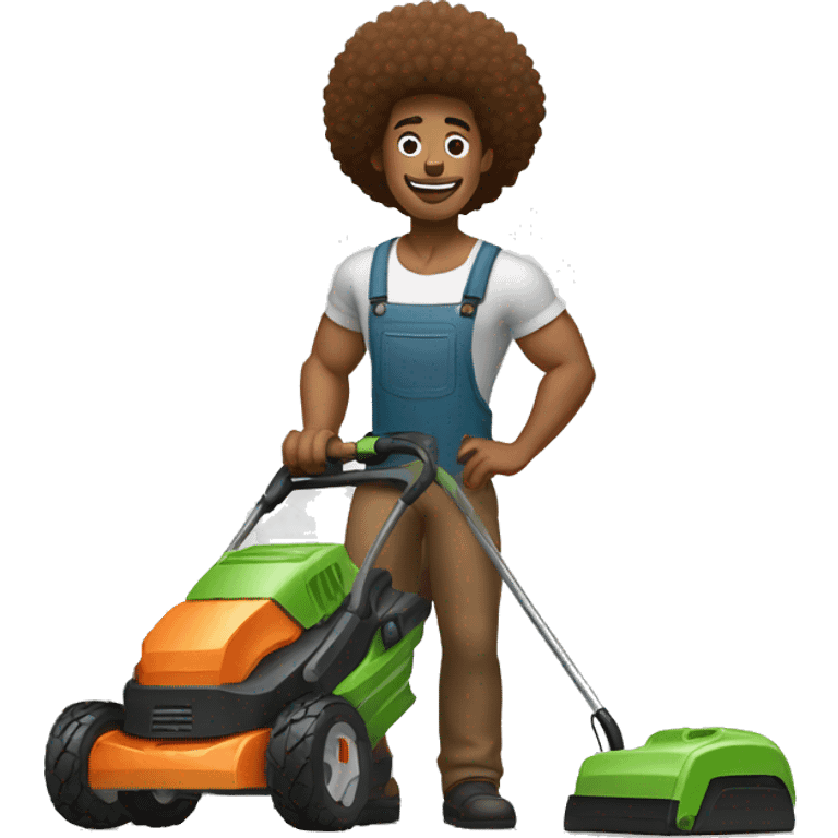 Muscular Light brown skin man with afro sing lawnmower  emoji