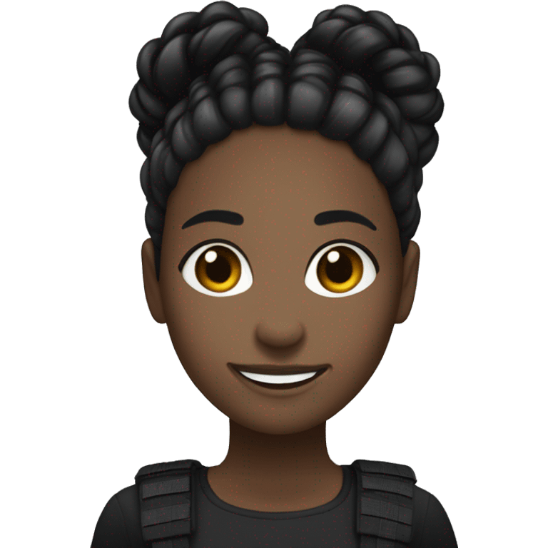 blackgirl with long blacks braid and brown eyes and a molle under her right eye she's smiling and wears black clothes emoji