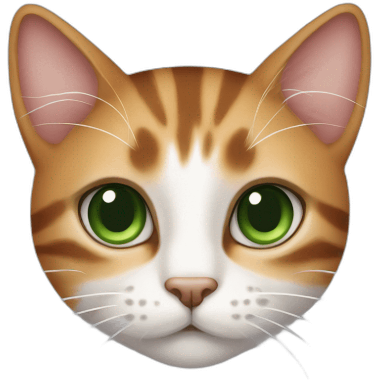 a cinnamon and white striped cat with green eyes emoji