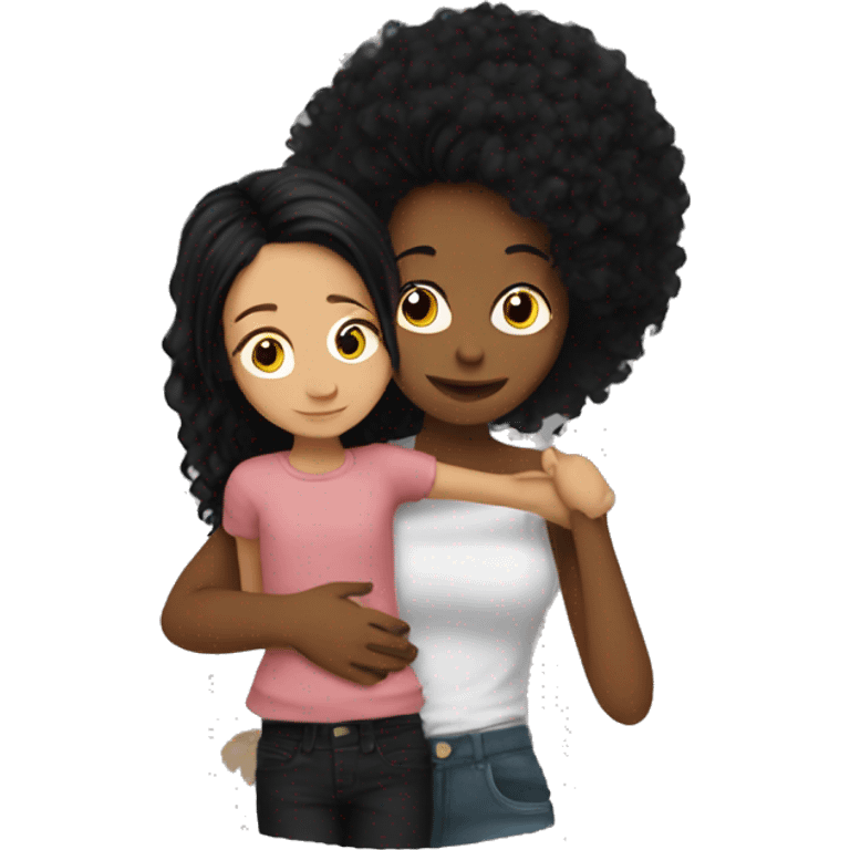 red haired woman hugging black hair punk daughter emoji