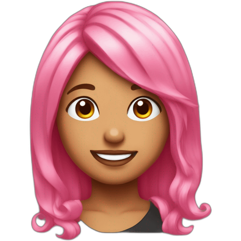 Karol G with pink hair smiling, childish drawing style emoji