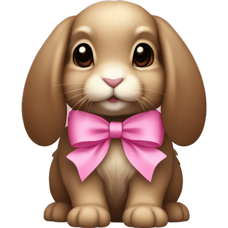 brown holland lop bunny with a pink bow (portrait, facing forward, iOS 17 style, happy) emoji