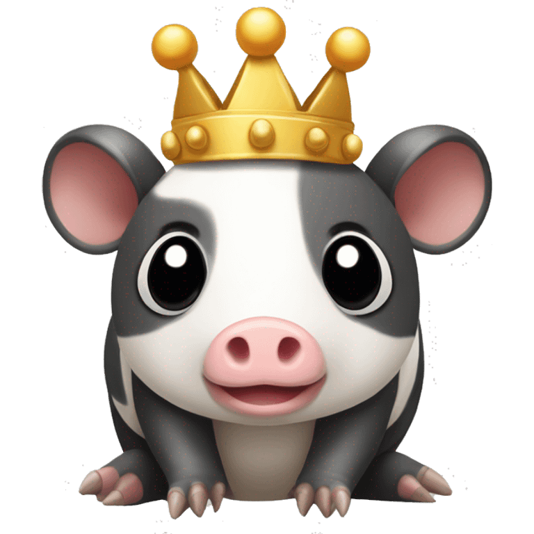 Black and white piebald chubby round armadillo pig panda centipede armadillo wearing a crown emoji