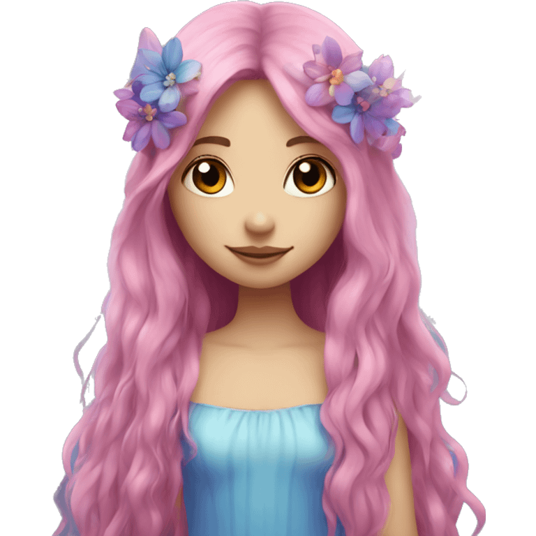 Beautiful, flower, fairy, pink, blue, purple, long hair emoji