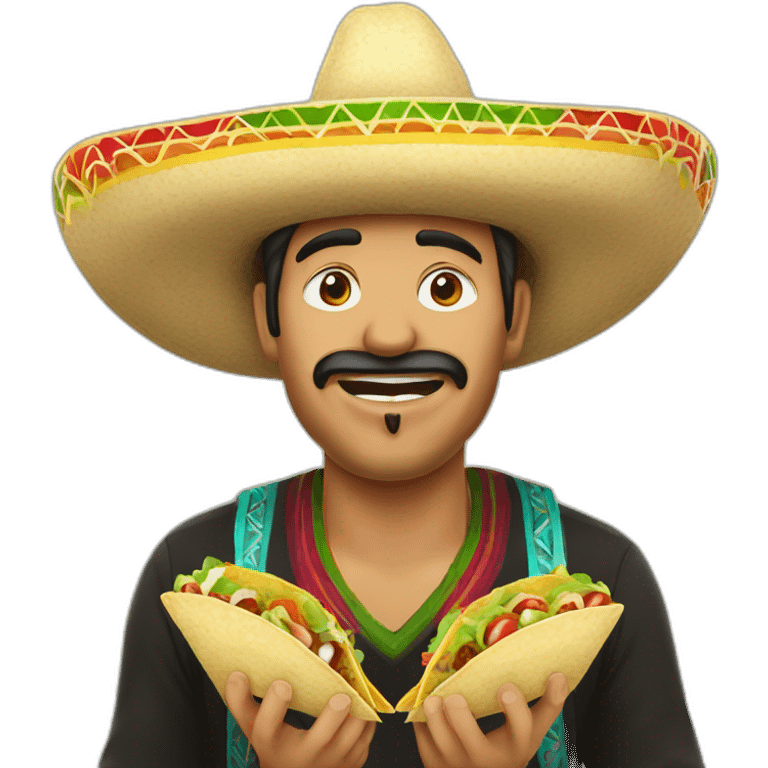 Mexican man eating taco whilst wearing sombrero emoji