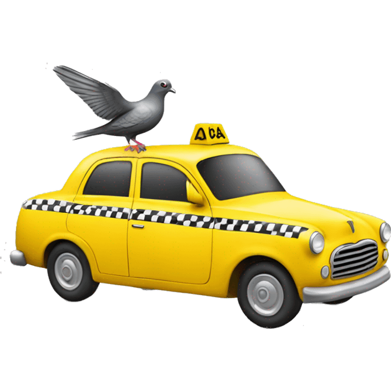 A pigeon driving a yellow cab emoji