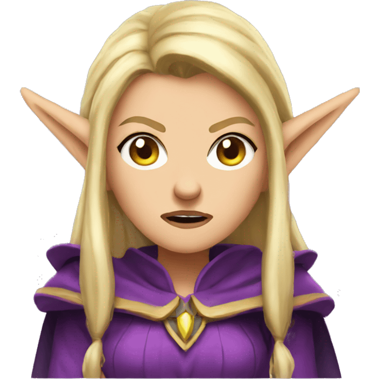 Noble female Elf with Elf ears and blonde hair and purple robes Angry angry angry expression emoji