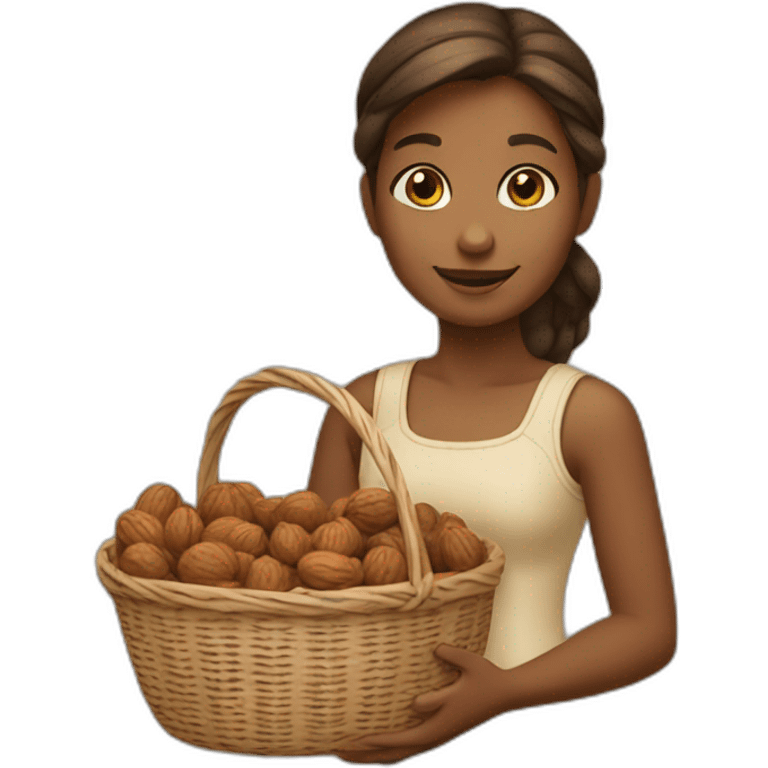 Girl with basket of walnuts emoji